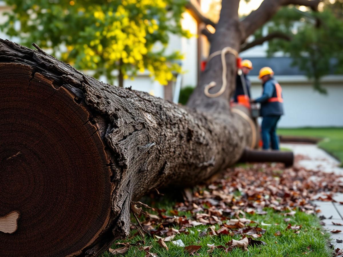 Storm cleanup crew removing fallen tree